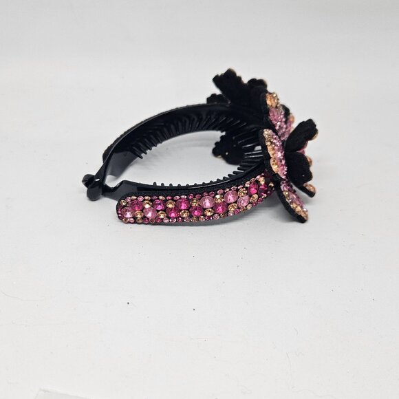 Crystal Flower Ponytail, Bun Claw - Shades of Pink & Gold - 804 Crystals - Picture 6 of 12